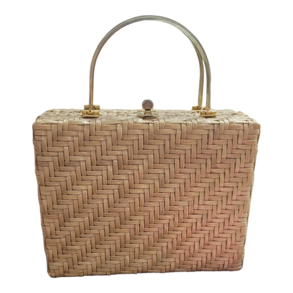 VINTAGE Marcus Brothers | Gold Tone Hardware Wicker Purse Boxy Shape
